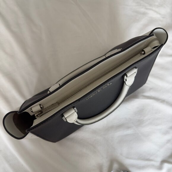 Michael Kors Selma Saffiano Leather Colour Block Medium Satchel Bag Black White - Picture 4 of 12